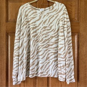 Time and Tru Zebra Print Long Sleeve Top - Cream and Tan